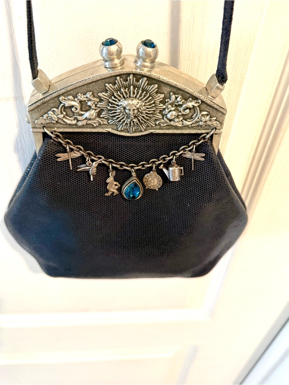 Moulin Rouge by James Culver Navy leather pewter jeweled crossbody shoulder blue - Picture 10 of 16